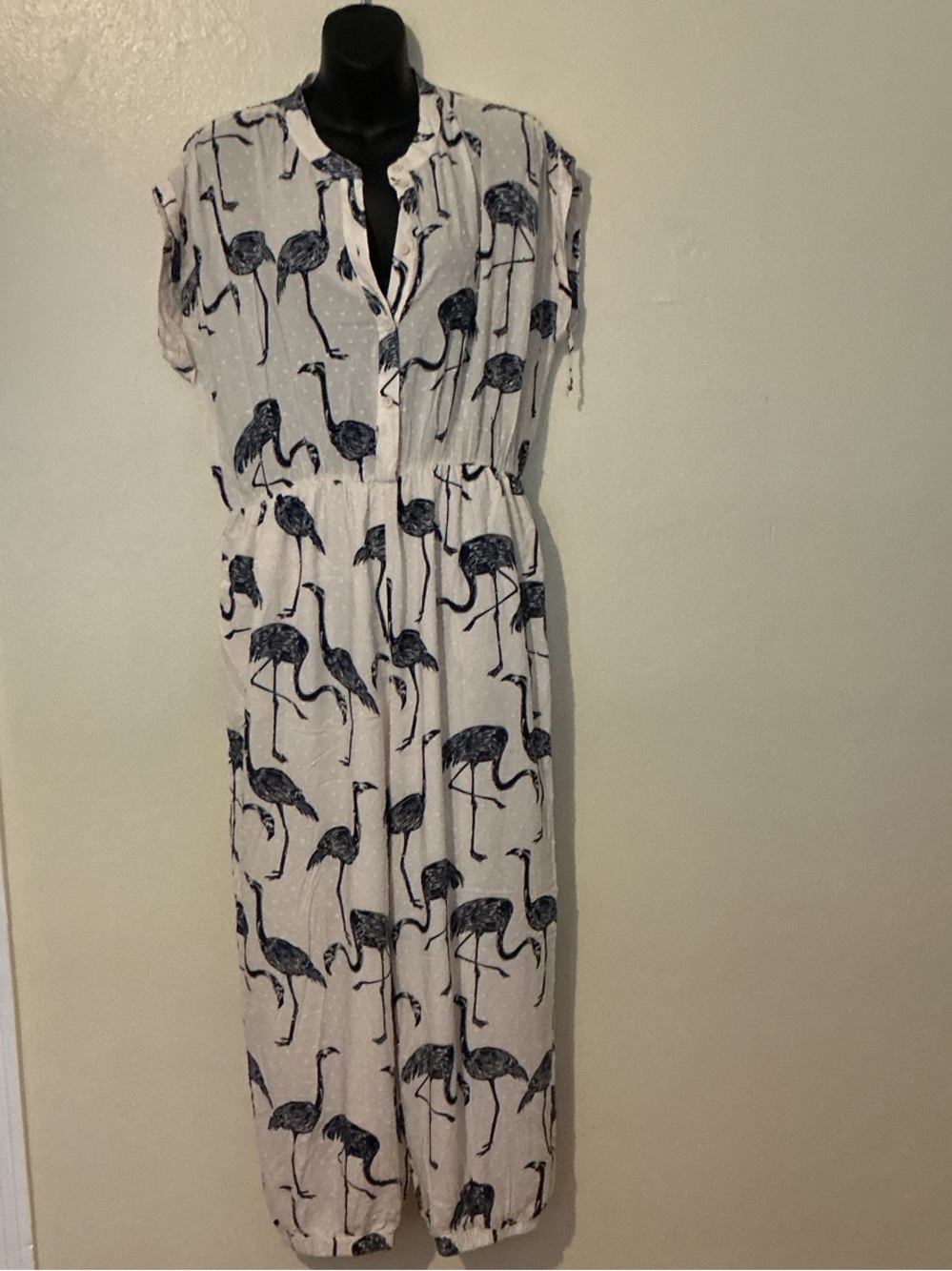 Corey Lynn Calter Cream Maxi Dress with Navy Flamingo Print